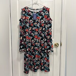 PIPHANY NWT Cold Shoulder Long sleeve Floral Soft Stretch Chelsea Dress Sz LARGE